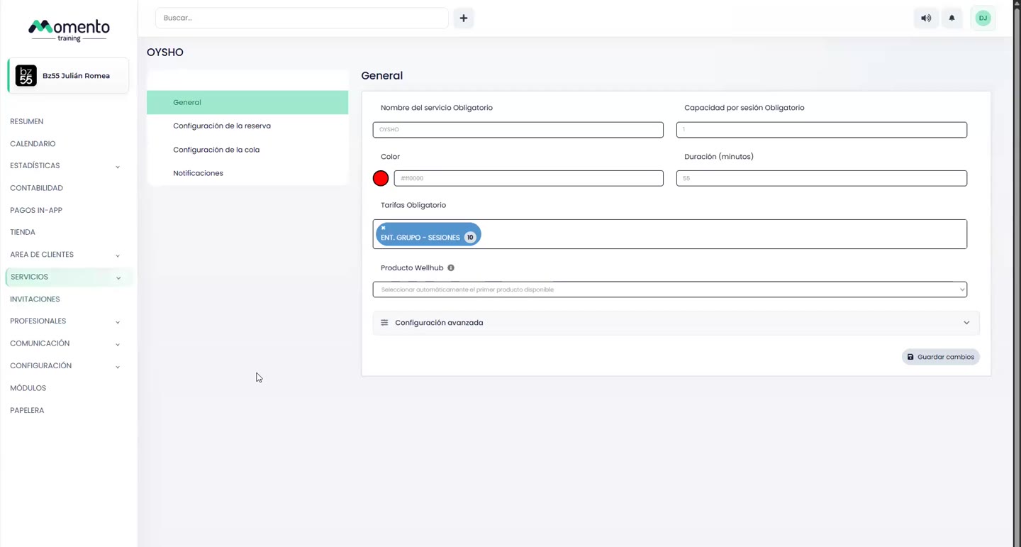 Pantalla de calendario con clases sincronizadas con Wellhub